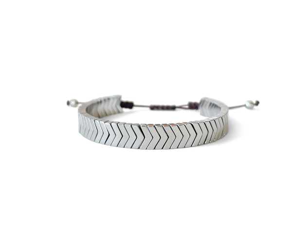 Hematite Silver Arrow Hand-Knitted Square Bracelet 8mm