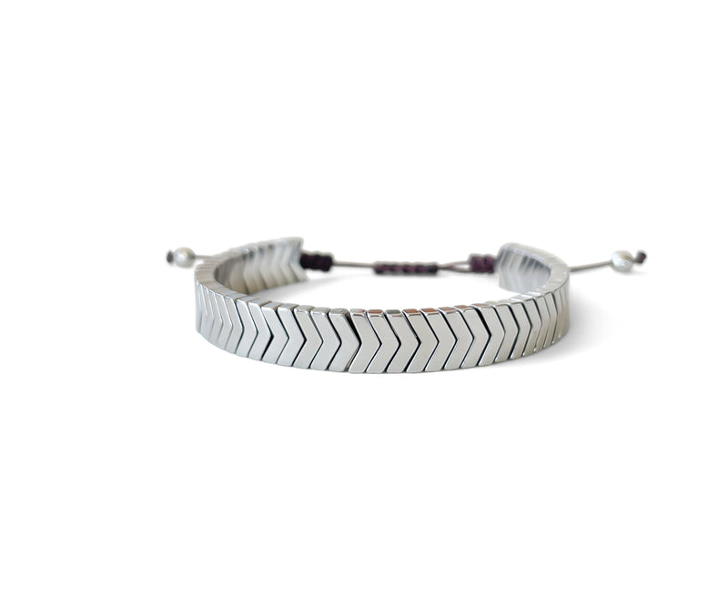 Hematite Silver Arrow Hand-Knitted Square Bracelet 8mm