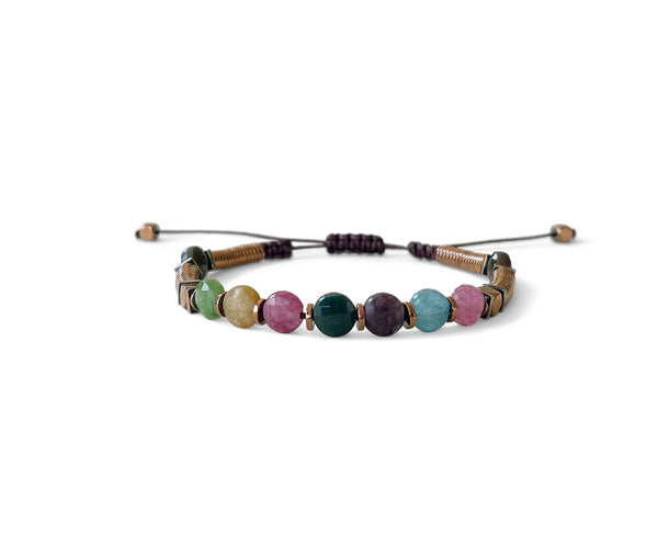 Watermelon Tourmaline Coined Hand-Knitted Bracelet