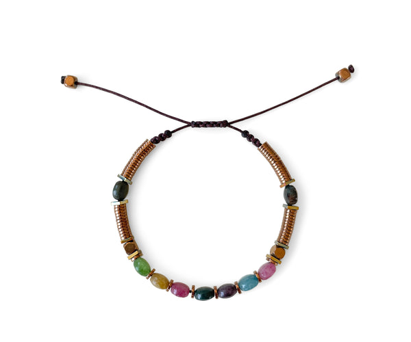 Watermelon Tourmaline Coined Hand-Knitted Bracelet