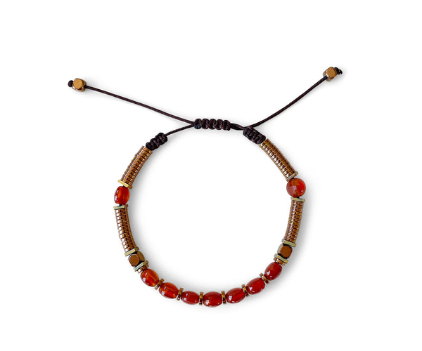 Carnelian Coined with Hematite Hand-Knitted Bracelet