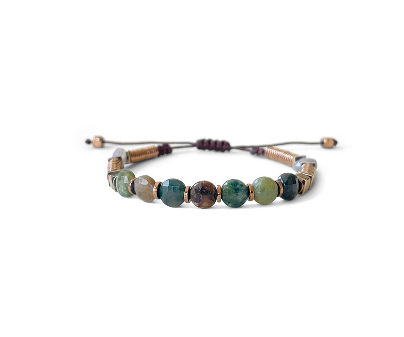 Moss Agate Coined Hand-Knitted Bracelet 4mm