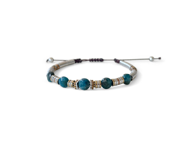 Apatite with Silver Hematite Hand-Knitted Bracelet