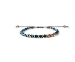 Hematite Green-Gold Triangle Hand-Knitted Bracelet