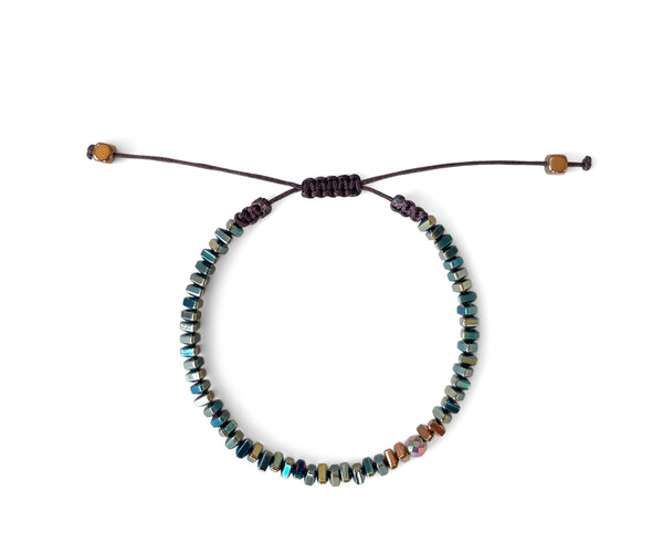 Hematite Green-Gold Triangle Hand-Knitted Bracelet