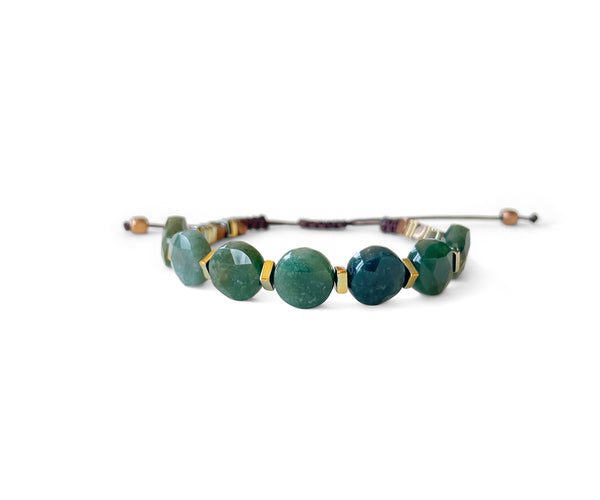 Moss Agate Coined Hand-Knitted Bracelet 8mm