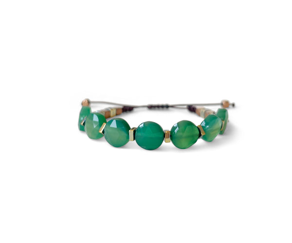 Agate Green Coined Hand-Knitted Bracelet 8mm