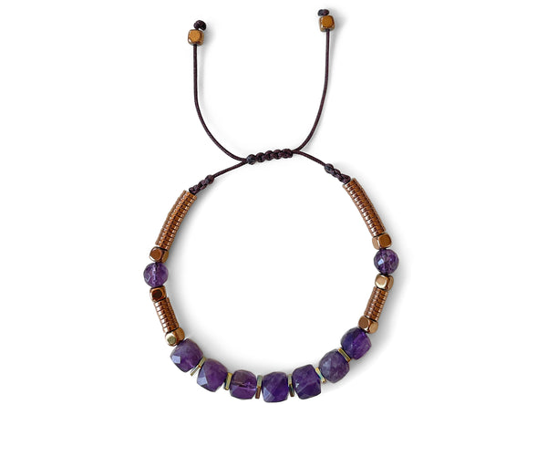 Amethyst Squared Beads Hand-Knitted Bracelet 8mm