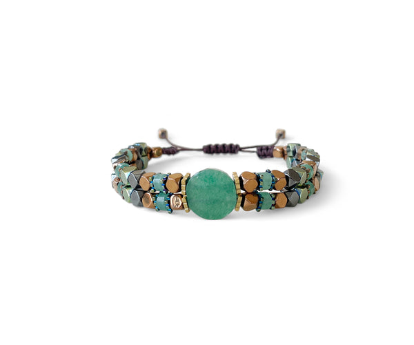 Jade Double Round with Hematite Hand-Knitted Bracelet