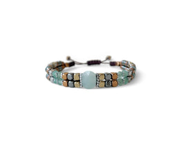 Amazonite Double with Hematite Hand-Knitted Bracelet