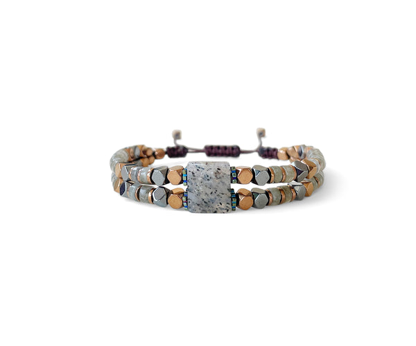 Labradorite Double with Hematite Hand-Knitted Bracelet