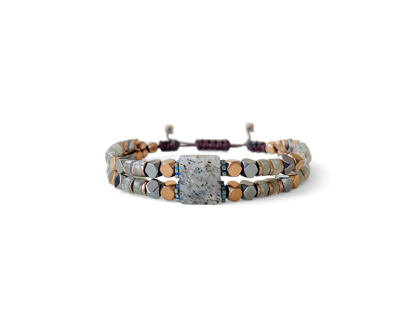 Labradorite Double with Hematite Hand-Knitted Bracelet