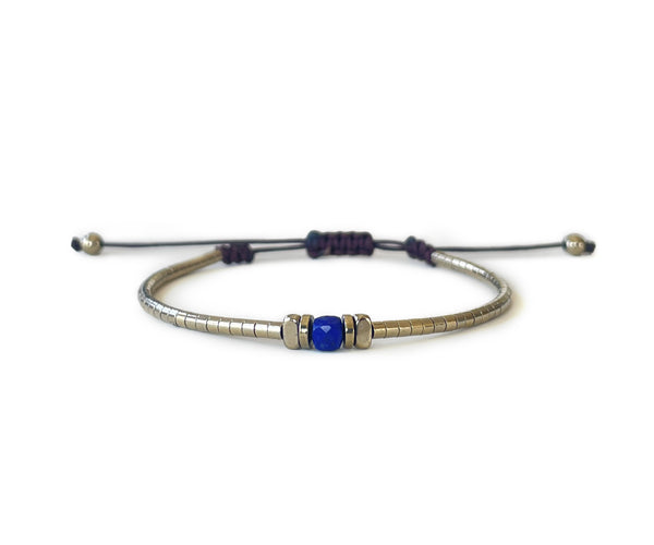 Hematite with Lapis G-Collection Hand-Knitted Bracelet