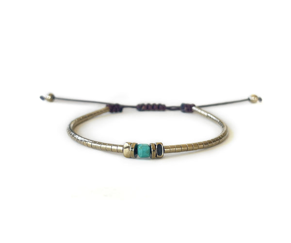 Hematite with Turquoise G-Collection Hand-Knitted Bracelet