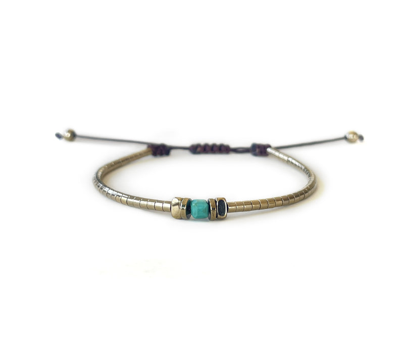 Hematite with Turquoise G-Collection Hand-Knitted Bracelet