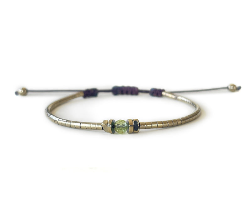 Hematite with Peridot G-Collection Hand-Knitted Bracelet