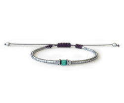 Hematite Silver with Turquoise G-Collection Hand-Knitted Bracelet