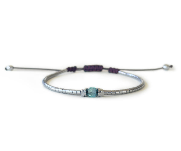 Hematite Silver with Aquamarine G-Collection Hand-Knitted Bracelet (Copy)