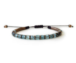 Aquamarine Green Square with Hematite Hand-Knitted Bracelet