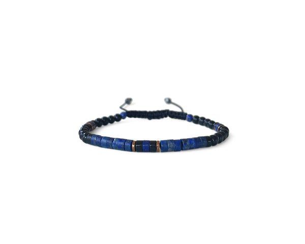 Lapis Lazuli Elipse with Onyx Men's Hand-Knitted Bracelet 4mm