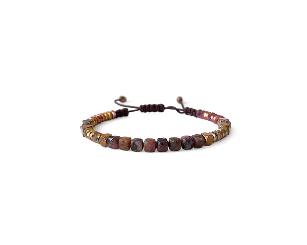 Tourmaline Squared with Hematite Hand-Knitted Bracelet 5mm