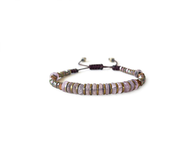 Rose Quartz Cylinder Beads Hand-Knitted Bracelet 5mm