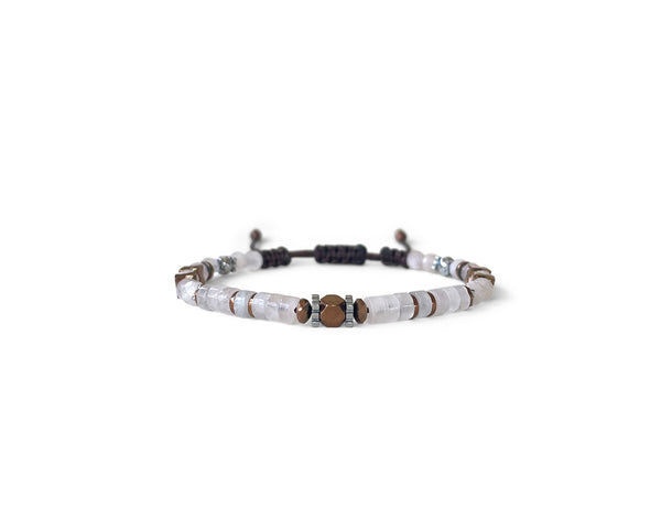 Rose Quartz Cylinder Beads Hand-Knitted Bracelet