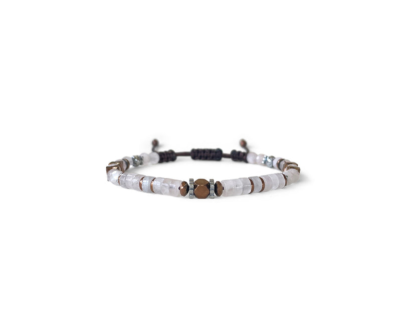 Rose Quartz Cylinder Beads Hand-Knitted Bracelet