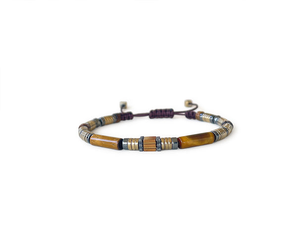 Tiger's Eye with Gold Hematite Hand-Knitted Bracelet