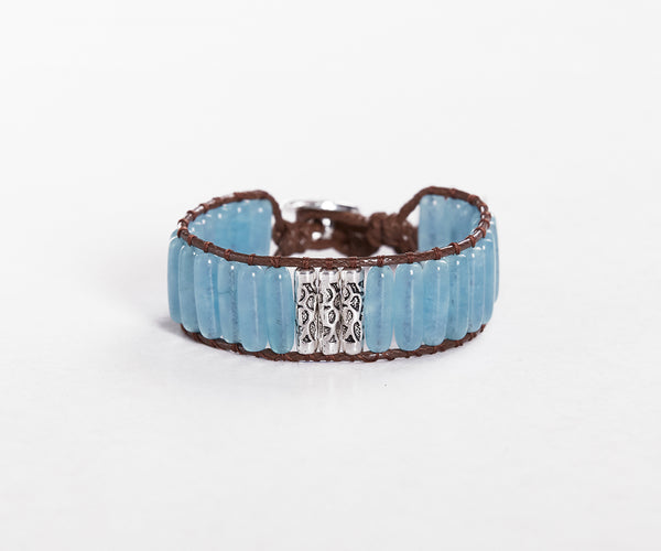 Blue Jade Hand-Stitched Wrap Bracelet - Cocosh