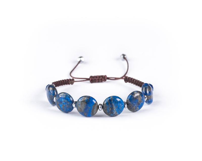 Lapis Lazuli Flat Beads Hand-Knitted with Hematite - Cocosh