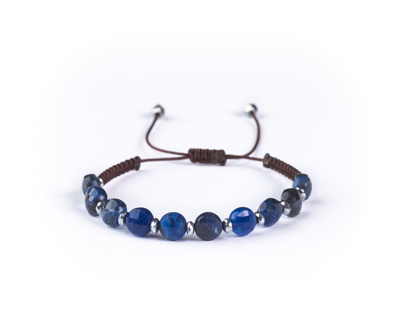 Sodalite Flat-Round Beads With Hematite Hand-Knitted Bracelet - Cocosh