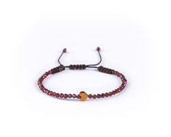 Garnet With Rose Heart Hand-Knitted Bracelet 3mm - Cocosh