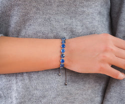 Sodalite Flat-Round Beads With Hematite Hand-Knitted Bracelet - Cocosh