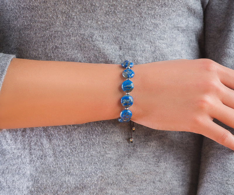 Lapis Lazuli Flat Beads Hand-Knitted with Hematite - Cocosh