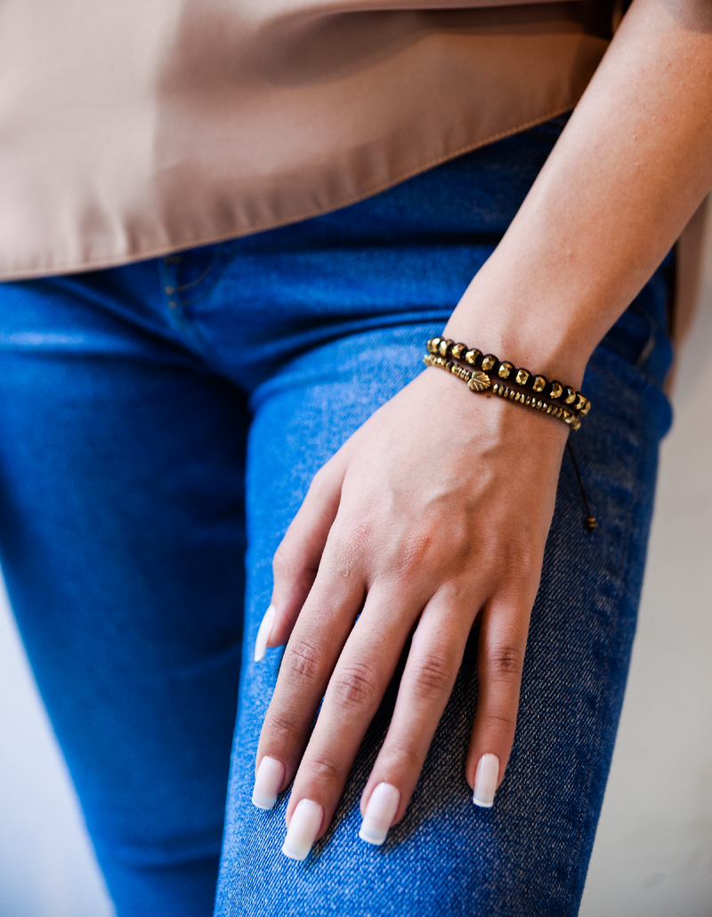 Hematite Double Gold Hand-Knitted Bracelet