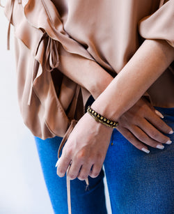 Hematite Double Gold Hand-Knitted Bracelet