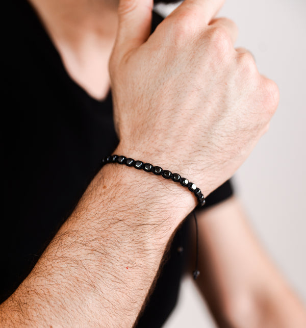 Hematite Oxide Squared Beads Men's Hand-Knitted Bracelet