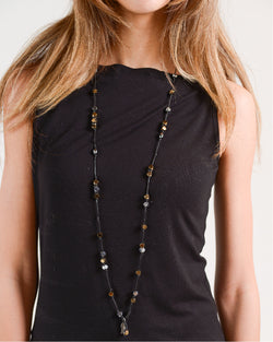 Hematite 4-Colored Necklace (Black Leather)