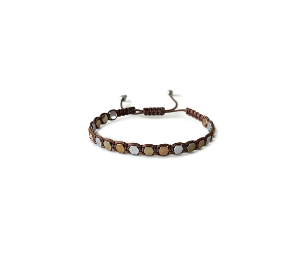 Hematite Gold, Rose & Silver Hexagon Hand-Knitted Bracelet 3mm - Cocosh