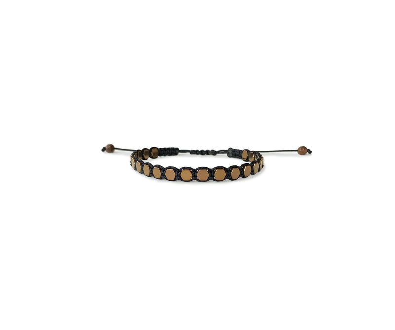 Hematite Rose Hexagon Hand-Knitted Bracelet 3mm (Black Thread) - Cocosh