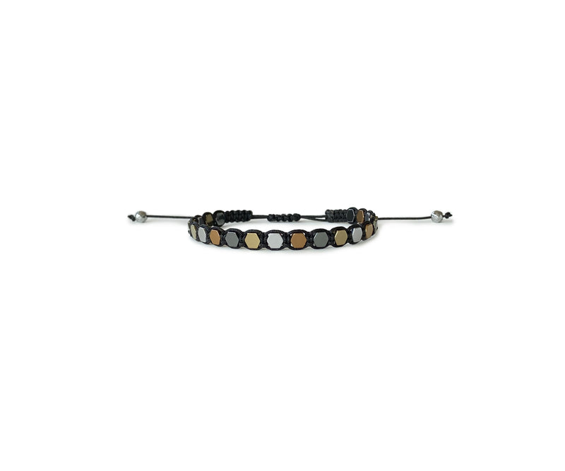 Hematite Rose, Gold, Silver, Oxide Hexagon Hand-Knitted Bracelet 3mm (Black Thread) - Cocosh