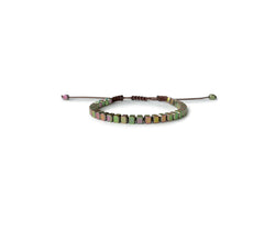 Hematite Pink-Green Rectangle Hand-Knitted Bracelet - Cocosh