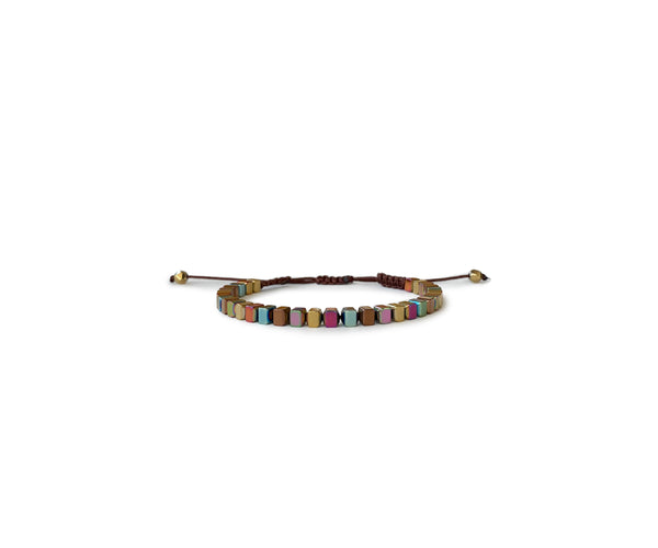 Hematite Multi-Colored Rectangle Hand-Knitted Bracelet - Cocosh