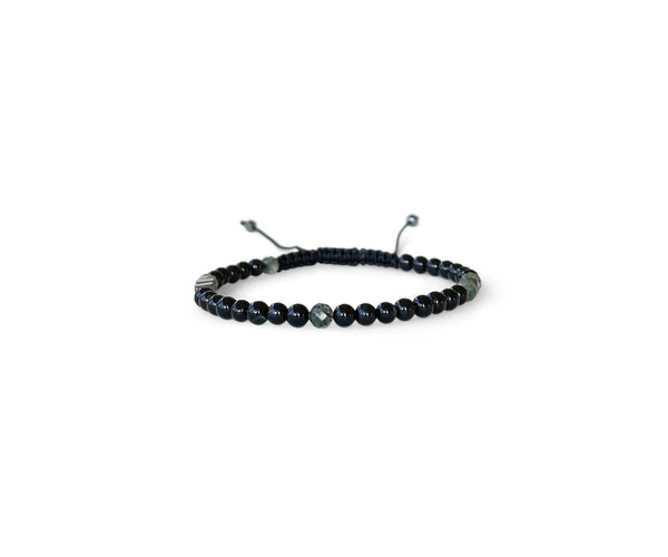 Onyx with Rutile Tourmaline Hand-Knitted Men's Bracelet 4mm