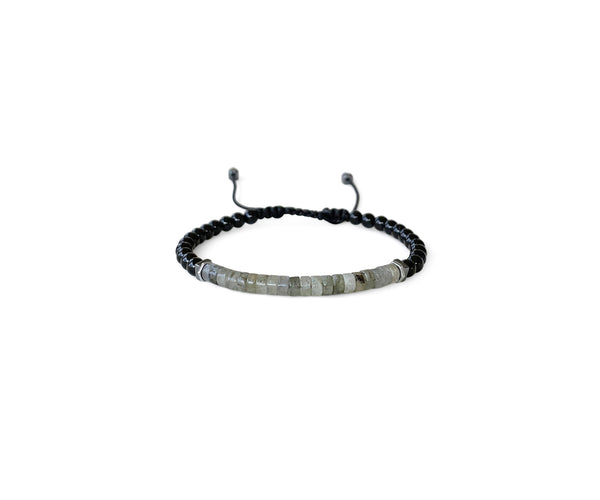 Labradorite with Onyx Men's Hand-Knitted Bracelet