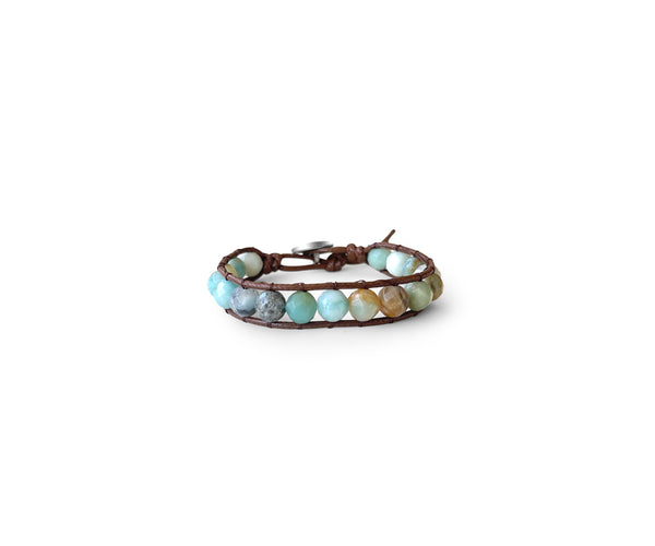 Amazonite Facat Hand-stitched Wrap Bracelet 8mm