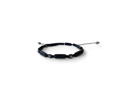 Onyx Long-Bead Men's Hand-Knitted Bracelet