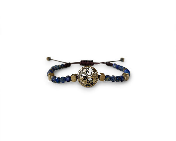 Lapis Lazuli with Hematite "Tree of Life" Hand-Knitted Bracelet