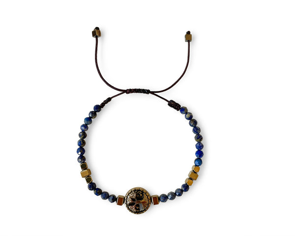 Lapis Lazuli with Hematite "Tree of Life" Hand-Knitted Bracelet